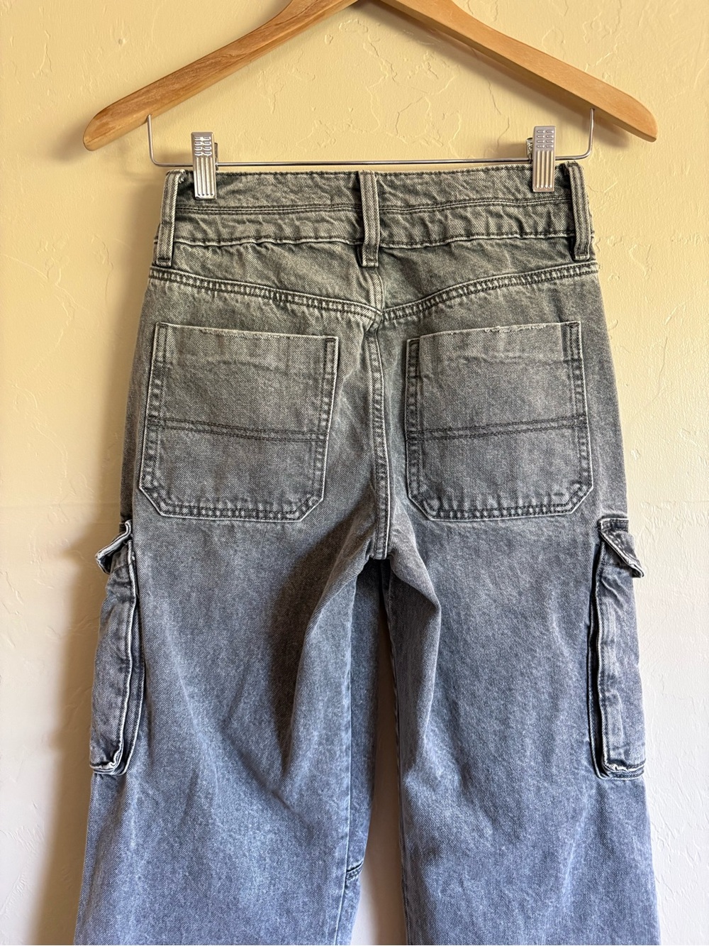 Garage Cargo Denim Jeans Grey Baggy Wide Leg Mid Rise Size 0 / 24 100% Cotton - Picture 5 of 8